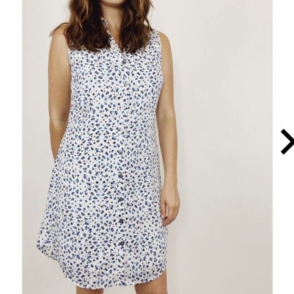 Cabi Camilla Blue Leopard Shirt Dress Sleeveless Size XL